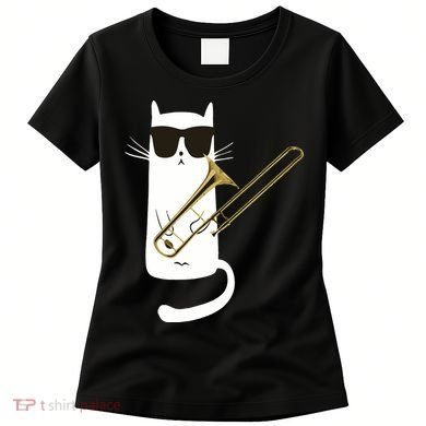 Funny Cat Wearing Sunglasses Playing Trombone Women's T-Shirt