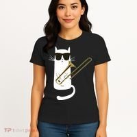 Funny Cat Wearing Sunglasses Playing Trombone Women's T-Shirt thumb 4