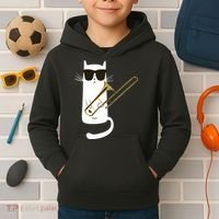 Funny Cat Wearing Sunglasses Playing Trombone Kids Hoodie thumb 2
