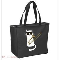 Funny Cat Wearing Sunglasses Playing Trombone Tote Bag thumb 2