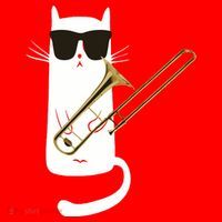 Funny Cat Wearing Sunglasses Playing Trombone Santa Hat thumb 1