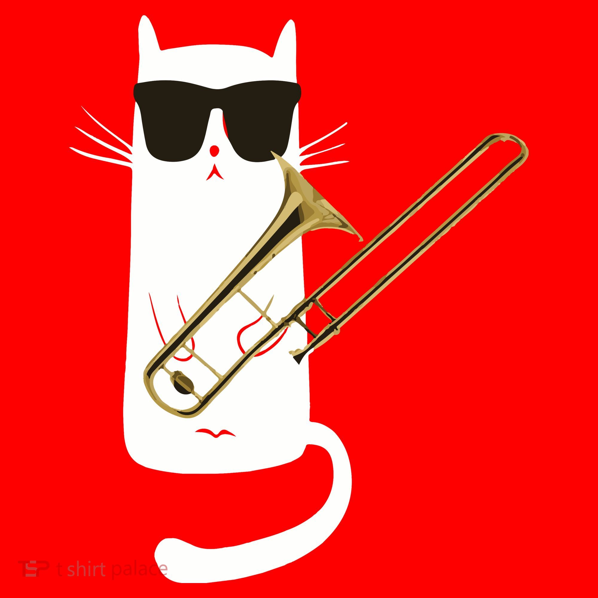 Funny Cat Wearing Sunglasses Playing Trombone Santa Hat