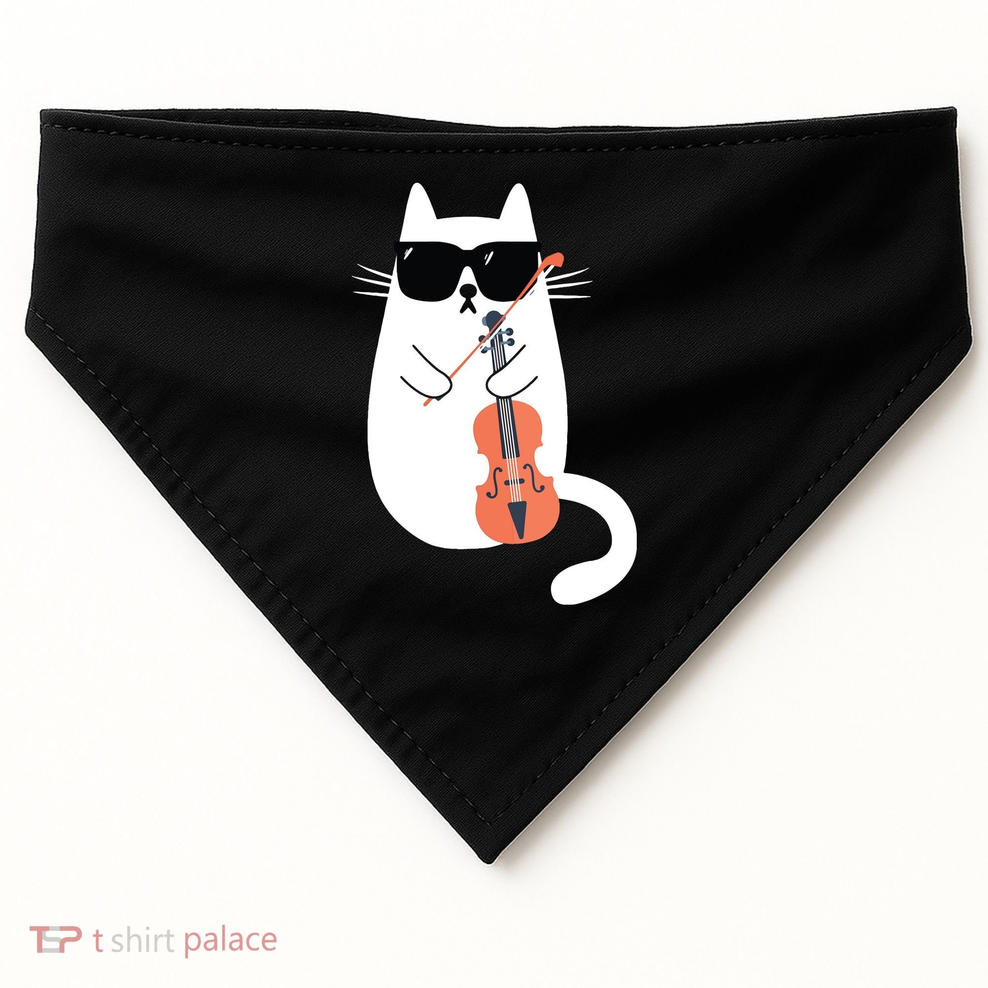 Funny Cat Wearing Sunglasses Playing Violin Viola Musician USA-Made Doggie Bandana