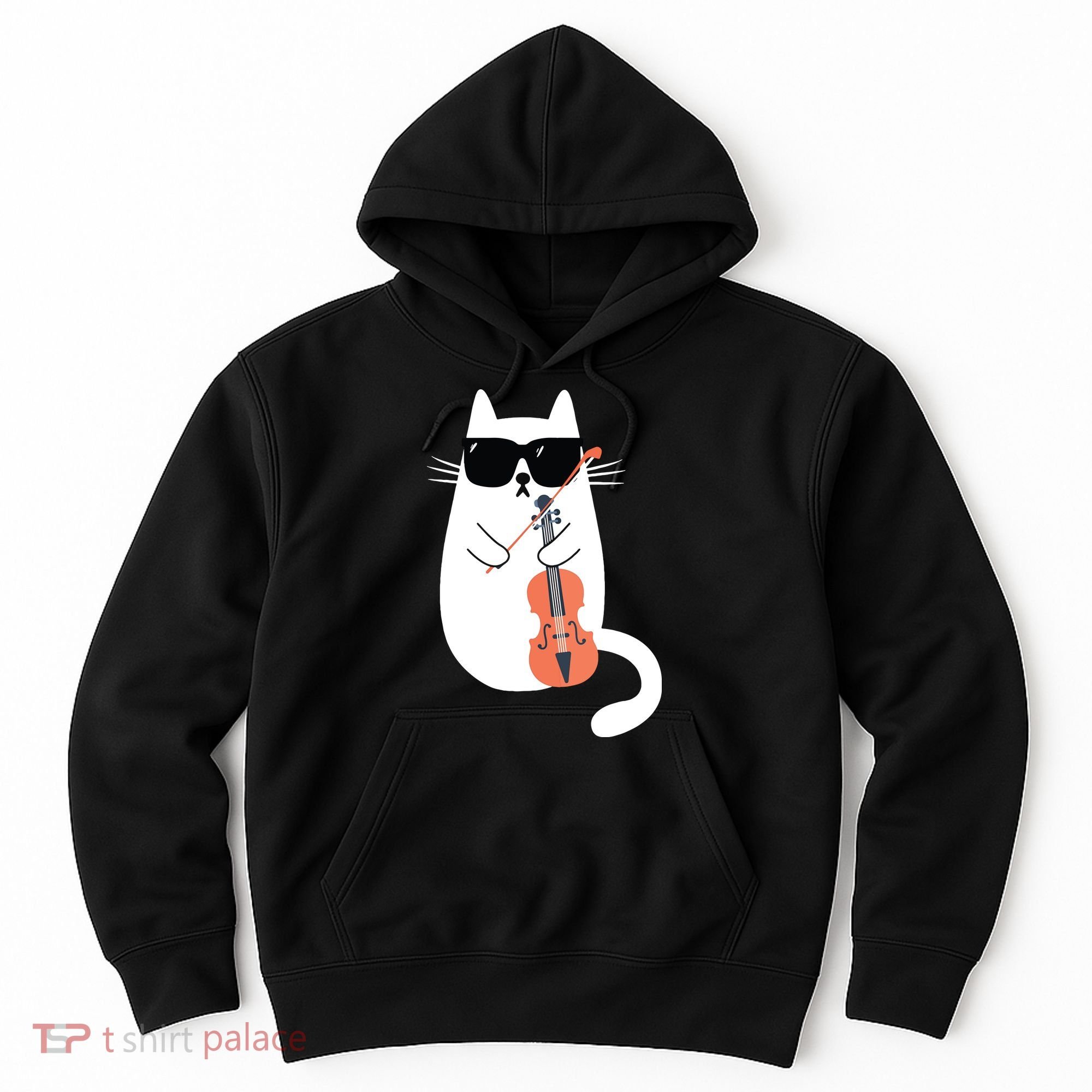 Funny Cat Wearing Sunglasses Playing Violin Viola Musician Hoodie