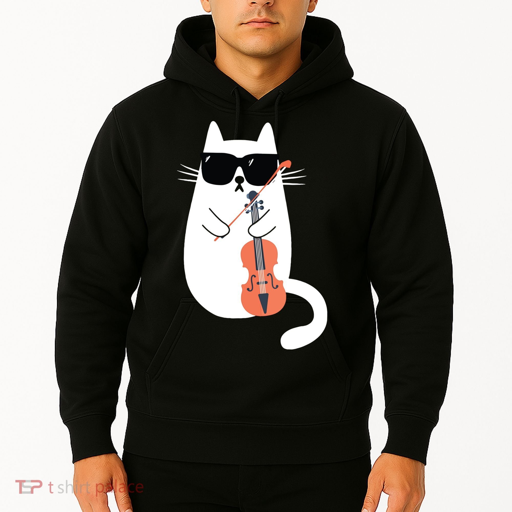 Funny Cat Wearing Sunglasses Playing Violin Viola Musician Hoodie