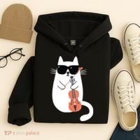 Funny Cat Wearing Sunglasses Playing Violin Viola Musician Hoodie thumb 4