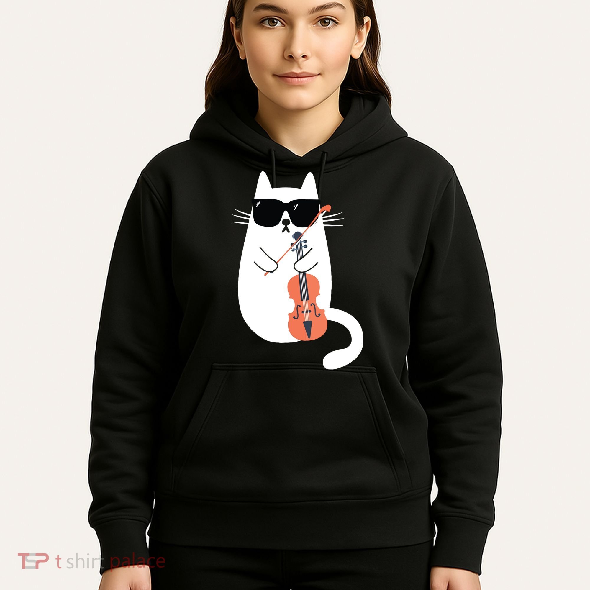 Funny Cat Wearing Sunglasses Playing Violin Viola Musician Hoodie