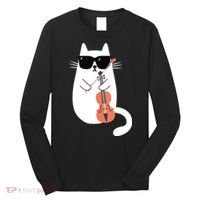 Funny Cat Wearing Sunglasses Playing Violin Viola Musician Long Sleeve Shirt thumb 0