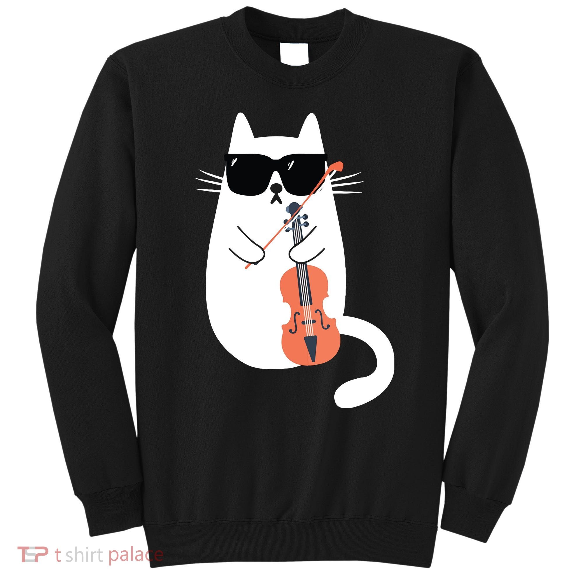 Funny Cat Wearing Sunglasses Playing Violin Viola Musician Sweatshirt