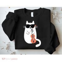 Funny Cat Wearing Sunglasses Playing Violin Viola Musician Sweatshirt thumb 2