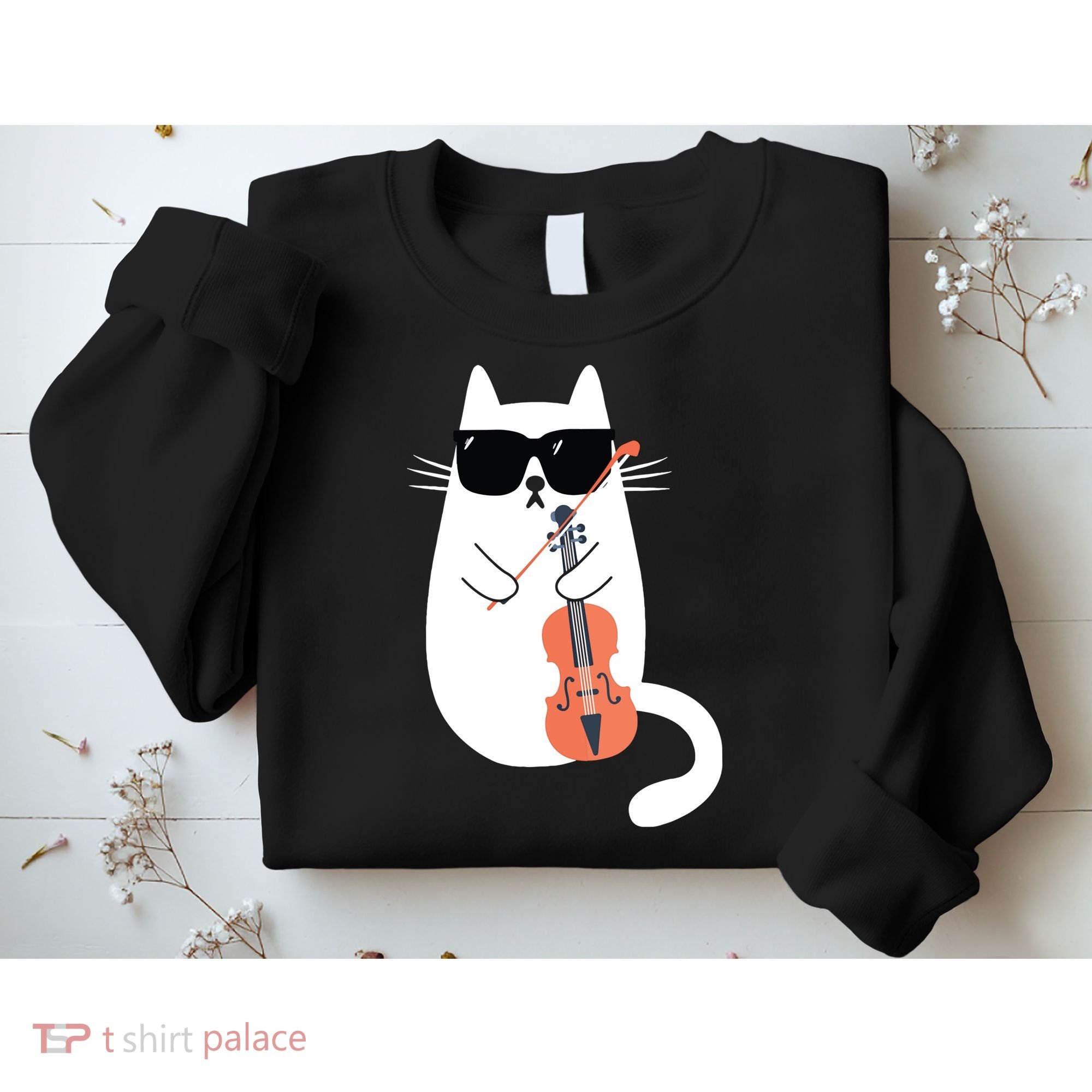 Funny Cat Wearing Sunglasses Playing Violin Viola Musician Sweatshirt