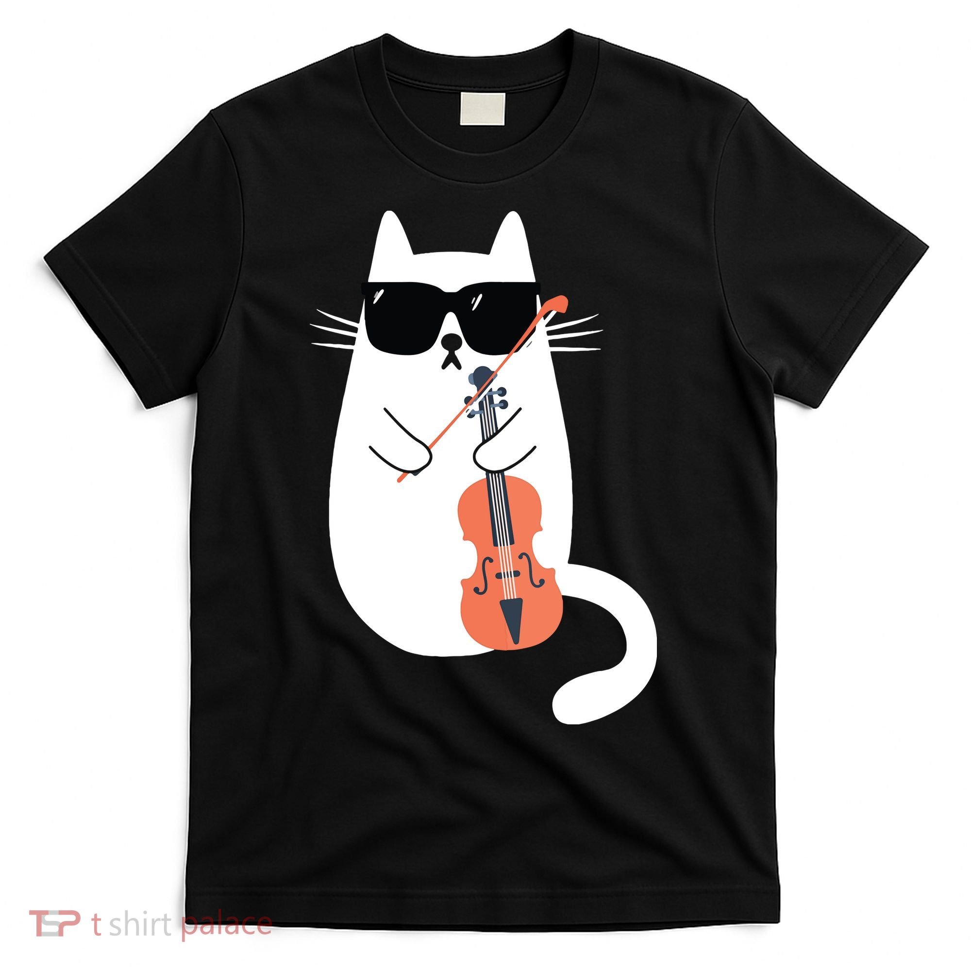 Funny Cat Wearing Sunglasses Playing Violin Viola Musician T-Shirt