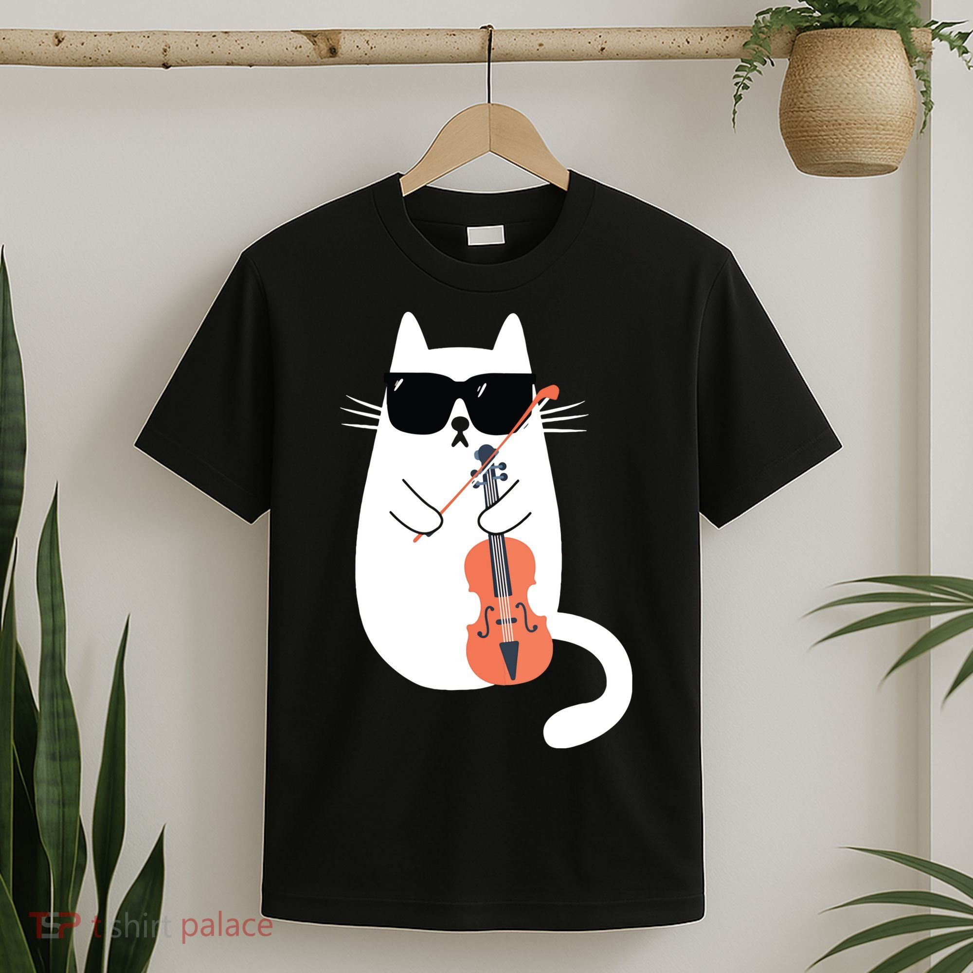 Funny Cat Wearing Sunglasses Playing Violin Viola Musician T-Shirt