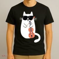 Funny Cat Wearing Sunglasses Playing Violin Viola Musician T-Shirt thumb 3