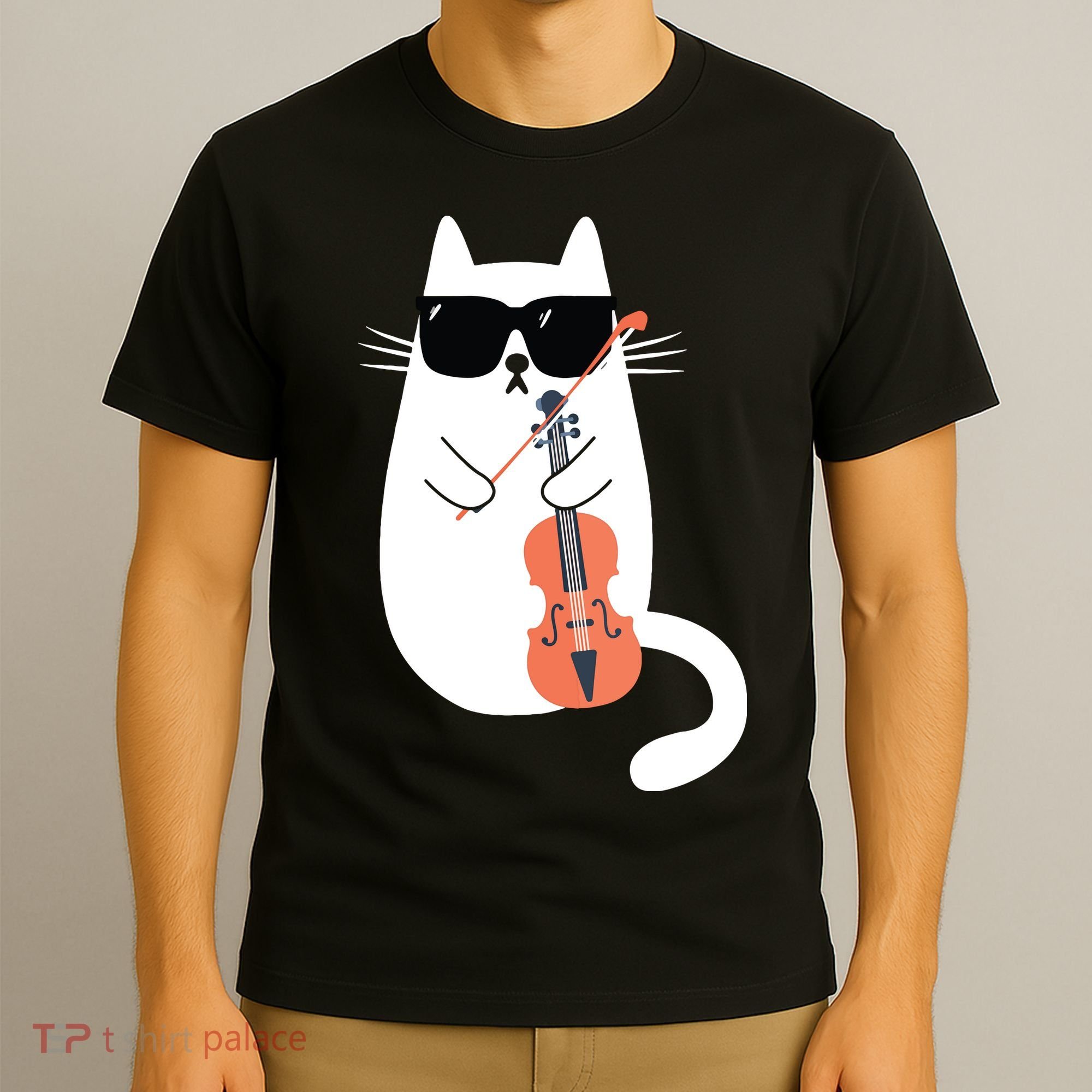 Funny Cat Wearing Sunglasses Playing Violin Viola Musician T-Shirt