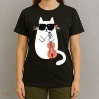 Funny Cat Wearing Sunglasses Playing Violin Viola Musician T-Shirt thumb 4