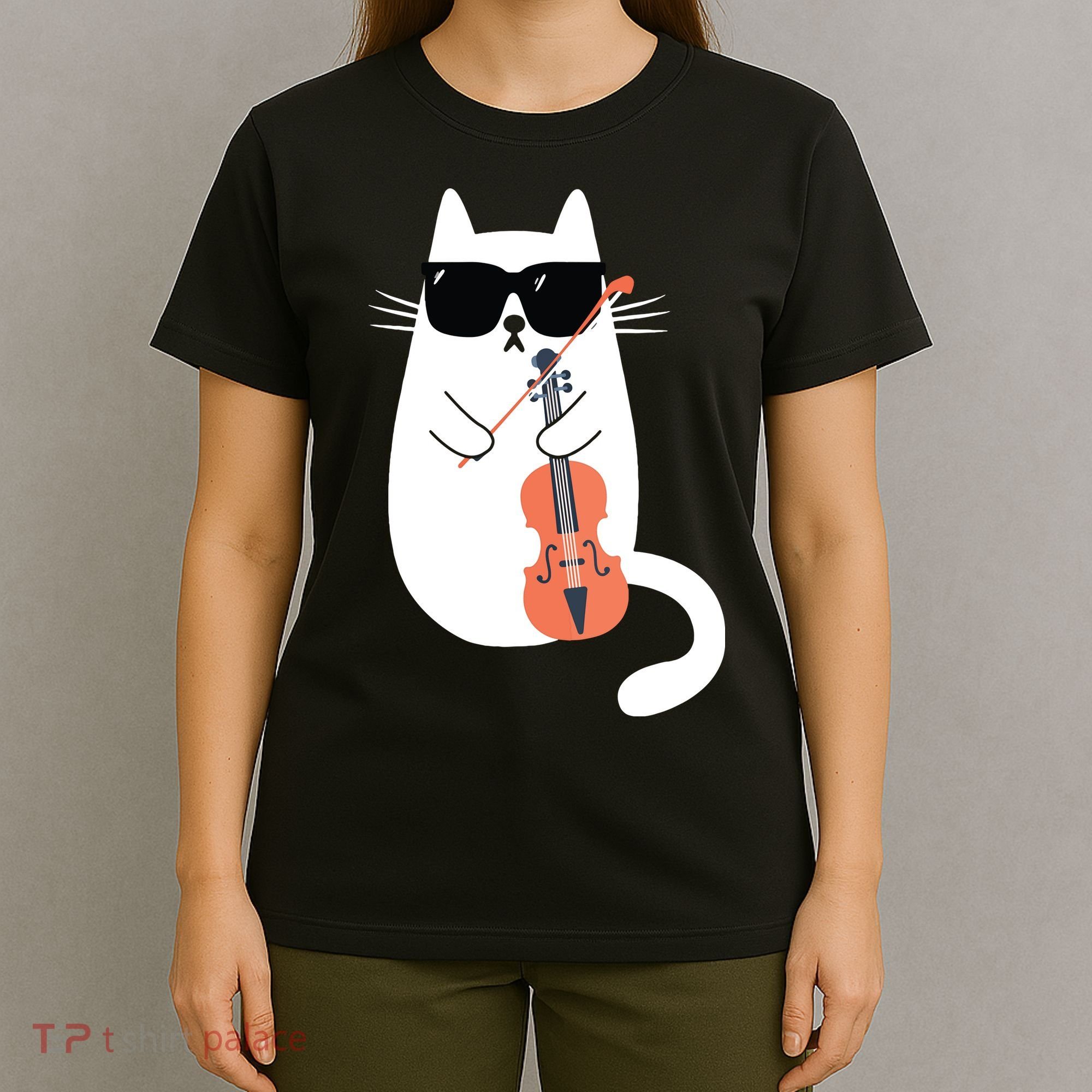 Funny Cat Wearing Sunglasses Playing Violin Viola Musician T-Shirt