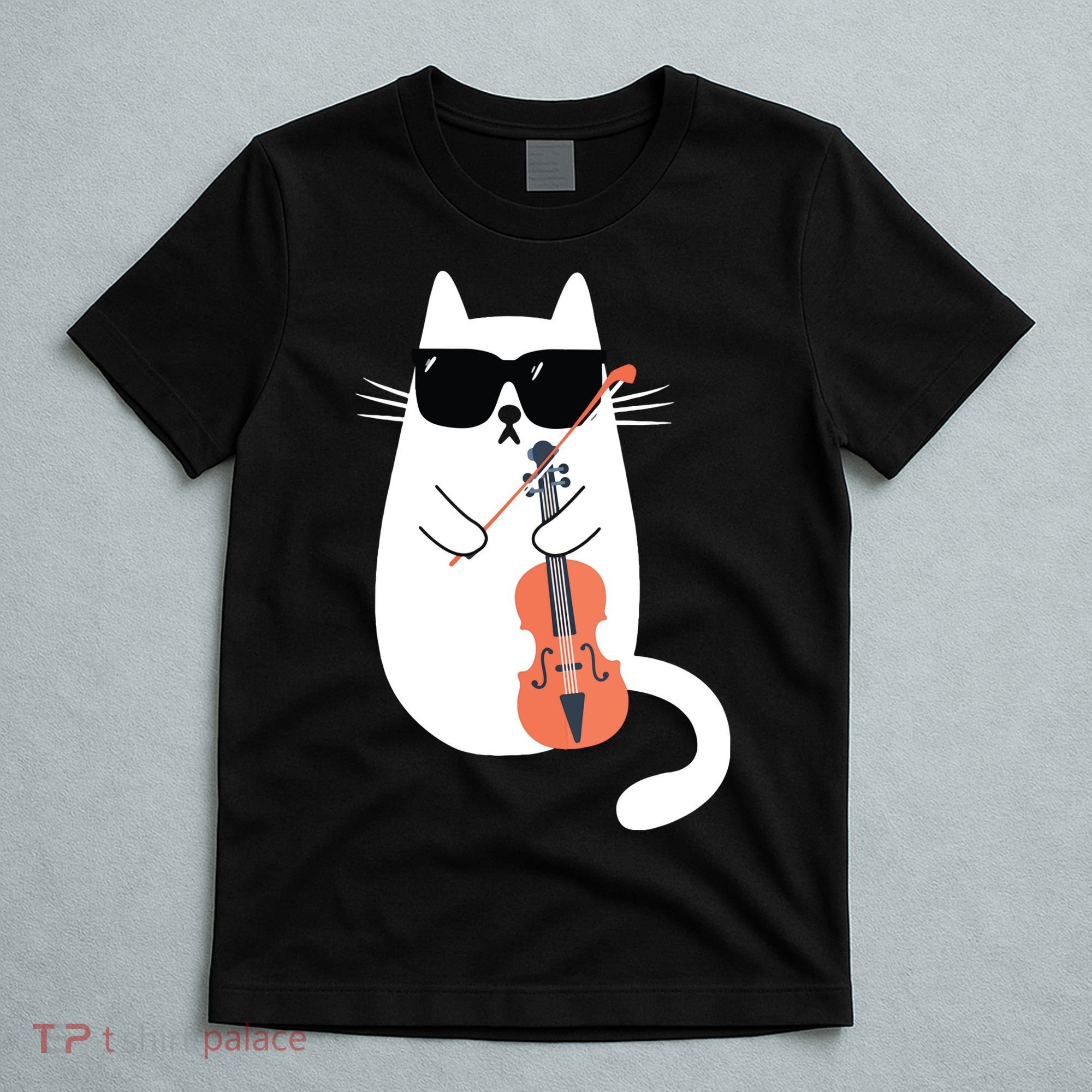 Funny Cat Wearing Sunglasses Playing Violin Viola Musician T-Shirt