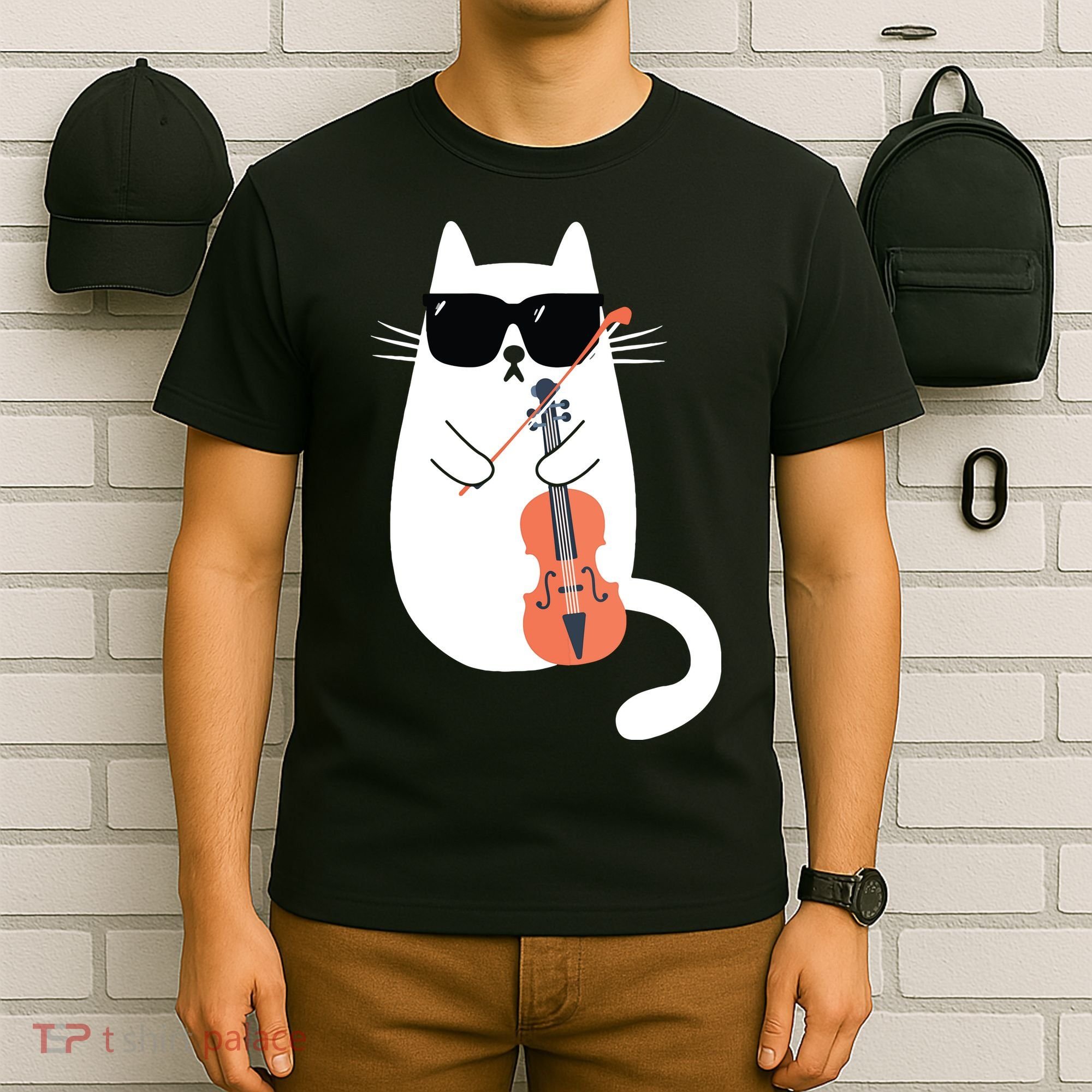 Funny Cat Wearing Sunglasses Playing Violin Viola Musician T-Shirt