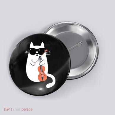 Funny Cat Wearing Sunglasses Playing Violin Viola Musician Button