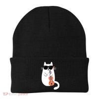 Funny Cat Wearing Sunglasses Playing Violin Viola Musician Beanie thumb 0