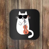 Funny Cat Wearing Sunglasses Playing Violin Viola Musician Coaster thumb 0
