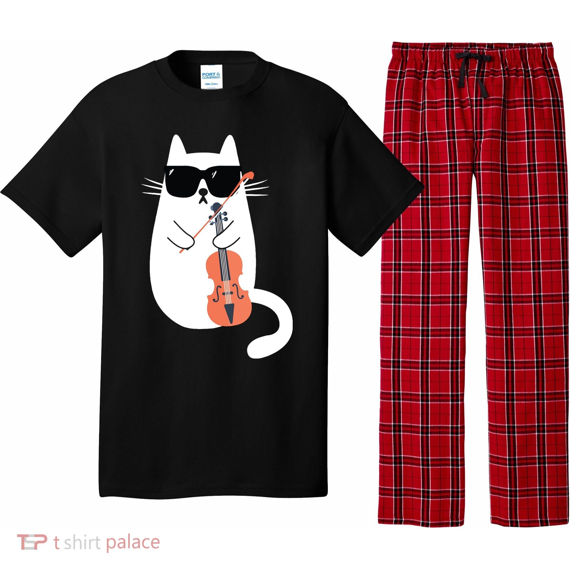 Funny Cat Wearing Sunglasses Playing Violin Viola Musician Pajama Set