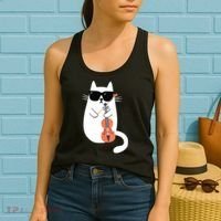 Funny Cat Wearing Sunglasses Playing Violin Viola Musician Women's Tank Top thumb 2