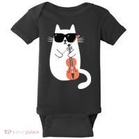 Funny Cat Wearing Sunglasses Playing Violin Viola Musician Baby Bodysuit thumb 0