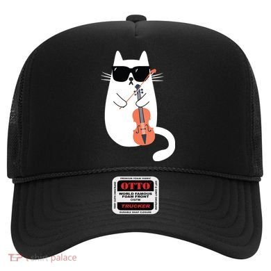 Funny Cat Wearing Sunglasses Playing Violin Viola Musician Hat