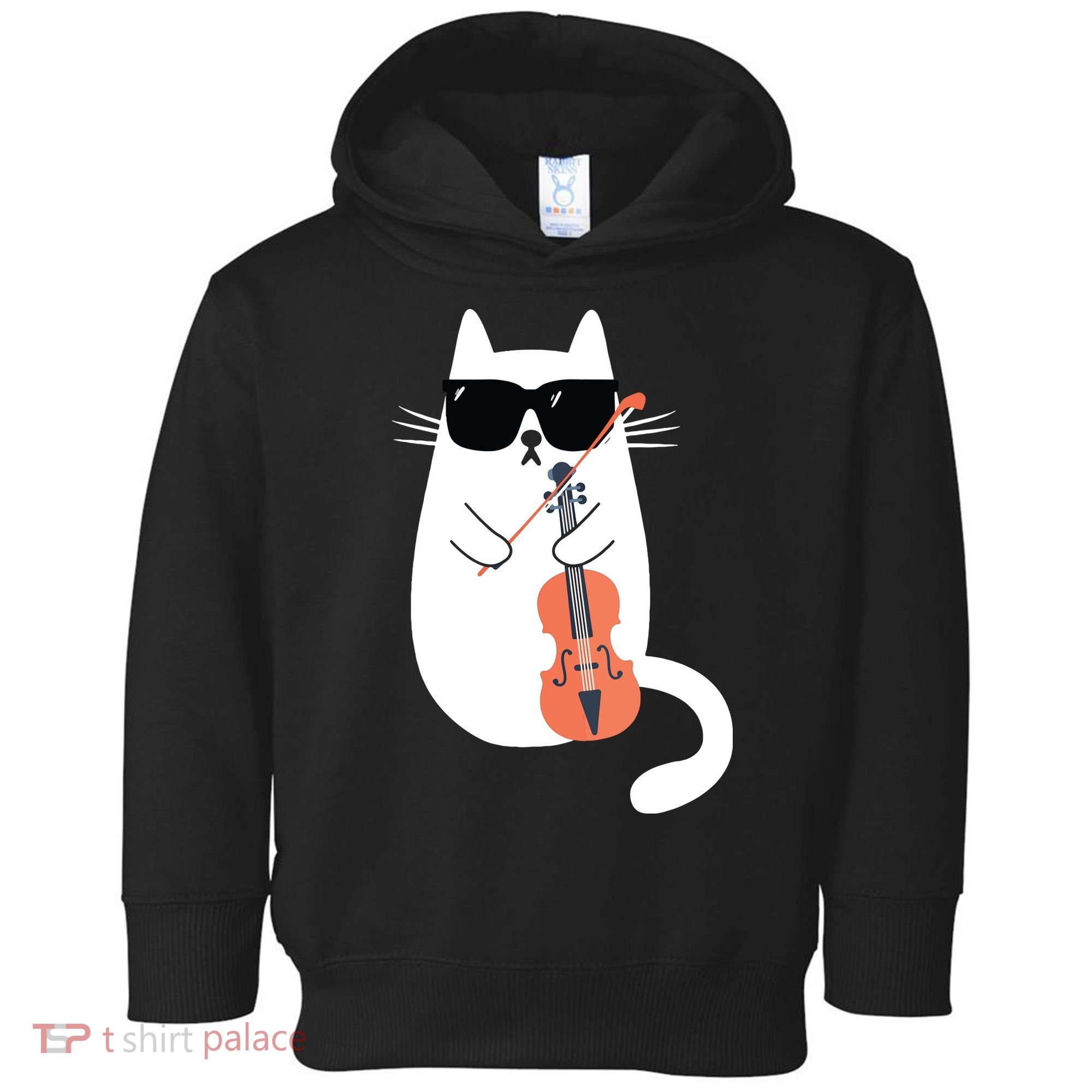 Funny Cat Wearing Sunglasses Playing Violin Viola Musician Toddler Hoodie