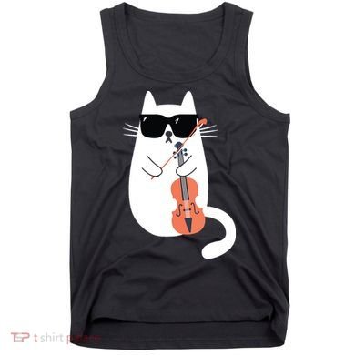 Funny Cat Wearing Sunglasses Playing Violin Viola Musician Tank Top