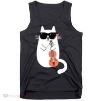 Funny Cat Wearing Sunglasses Playing Violin Viola Musician Tank Top thumb 0