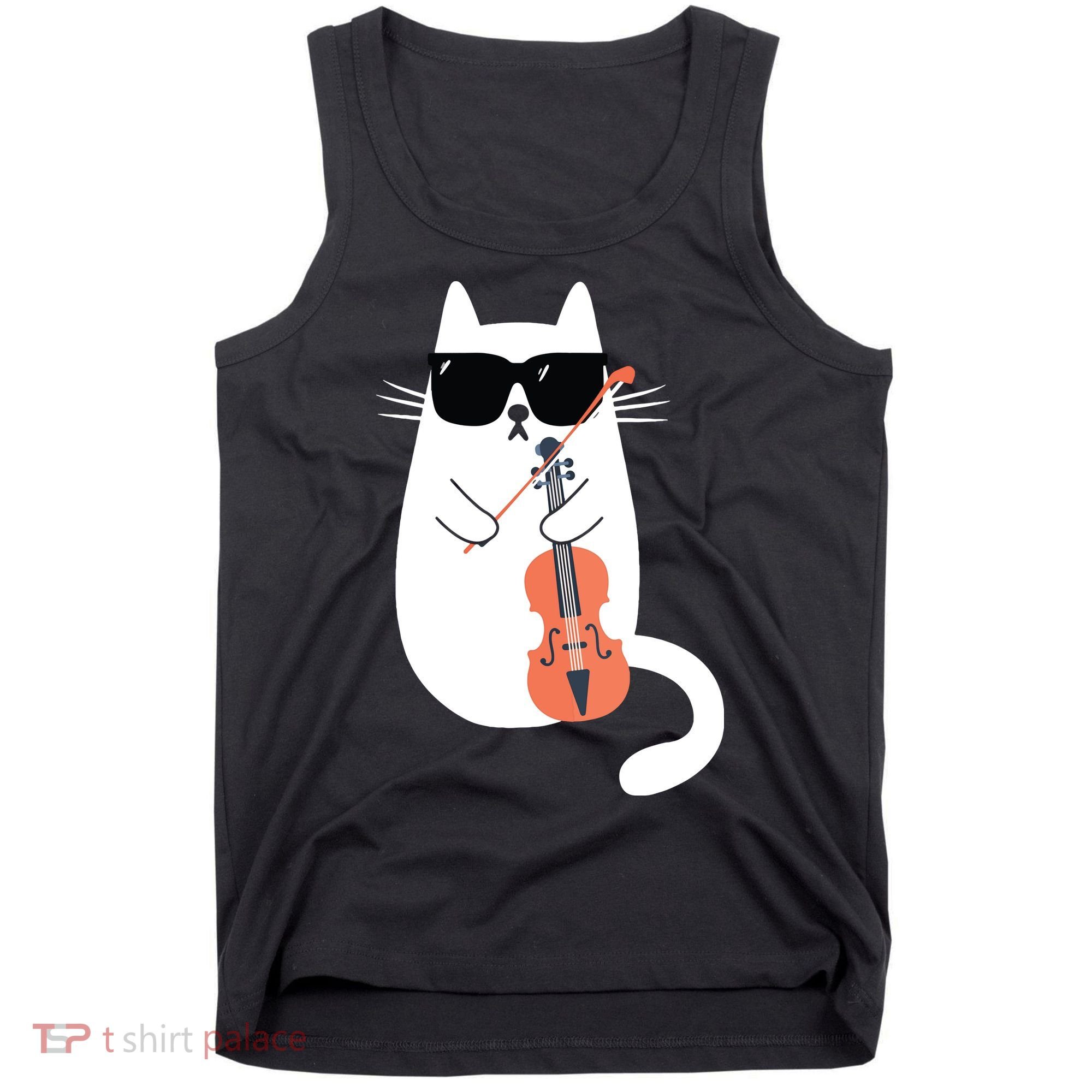 Funny Cat Wearing Sunglasses Playing Violin Viola Musician Tank Top