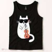 Funny Cat Wearing Sunglasses Playing Violin Viola Musician Tank Top thumb 2