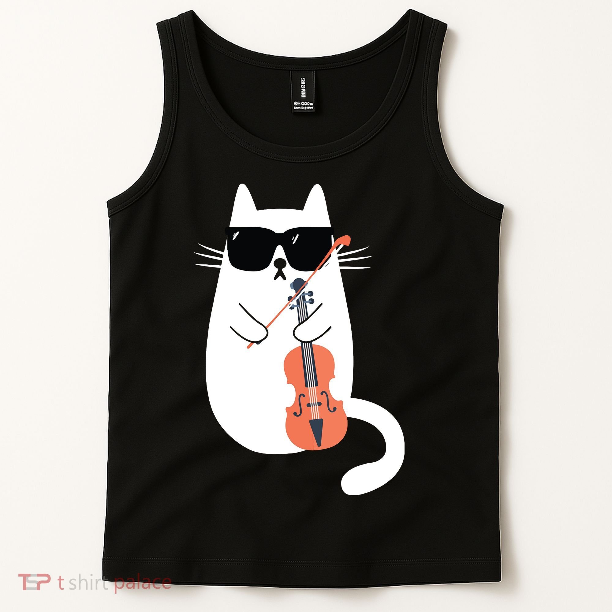 Funny Cat Wearing Sunglasses Playing Violin Viola Musician Tank Top