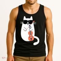 Funny Cat Wearing Sunglasses Playing Violin Viola Musician Tank Top thumb 3