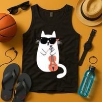 Funny Cat Wearing Sunglasses Playing Violin Viola Musician Tank Top thumb 4