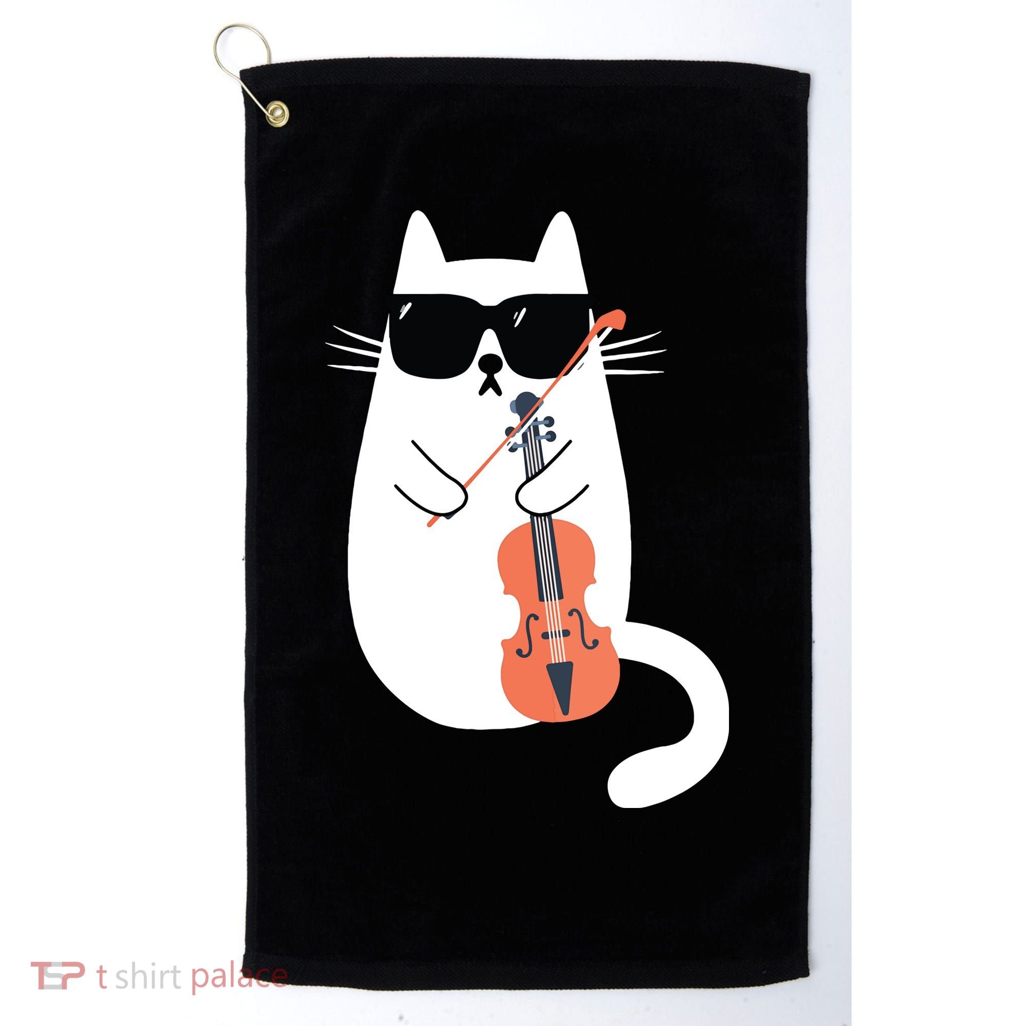 Funny Cat Wearing Sunglasses Playing Violin Viola Musician Golf Towel