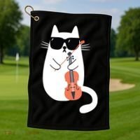 Funny Cat Wearing Sunglasses Playing Violin Viola Musician Golf Towel thumb 1