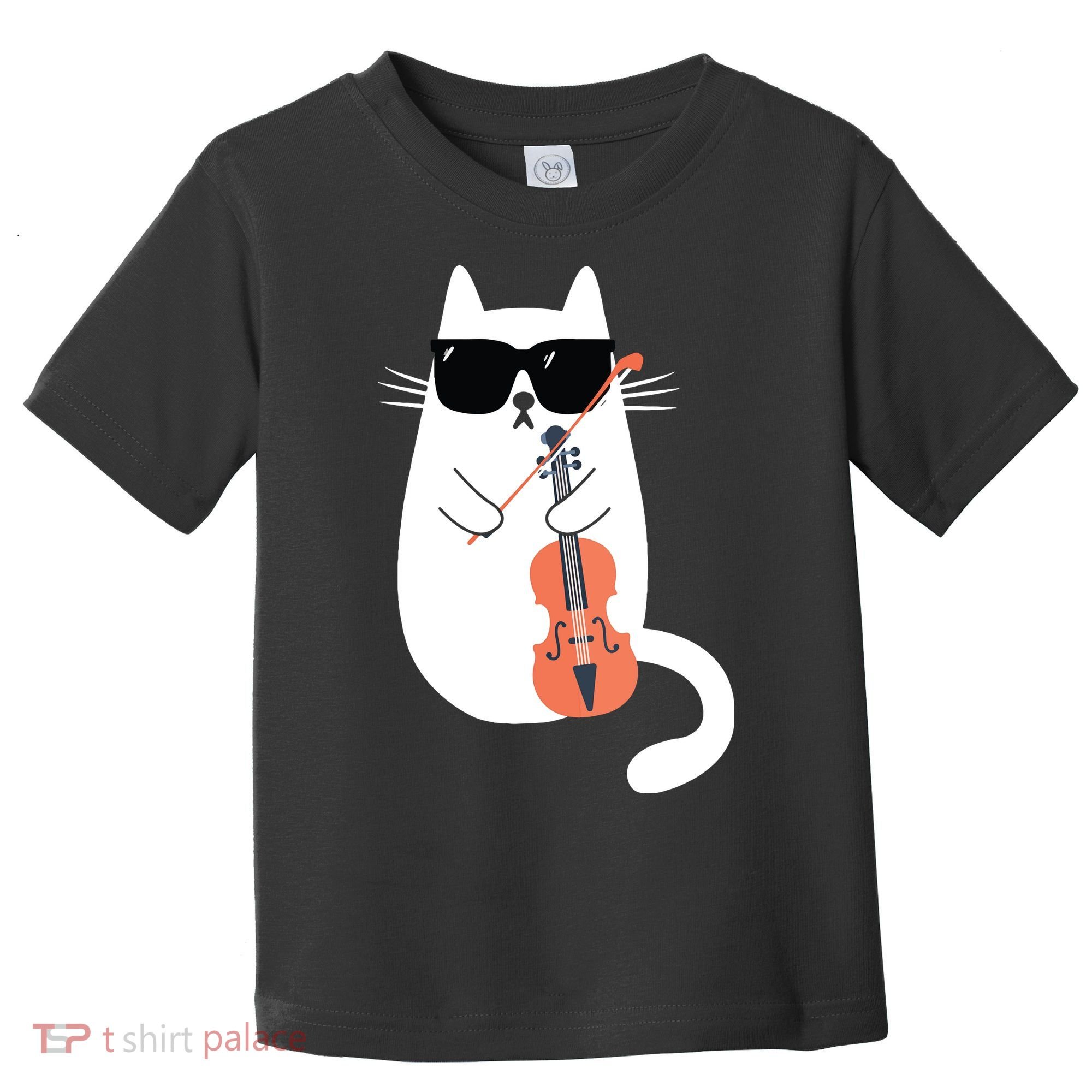 Funny Cat Wearing Sunglasses Playing Violin Viola Musician Toddler T-Shirt