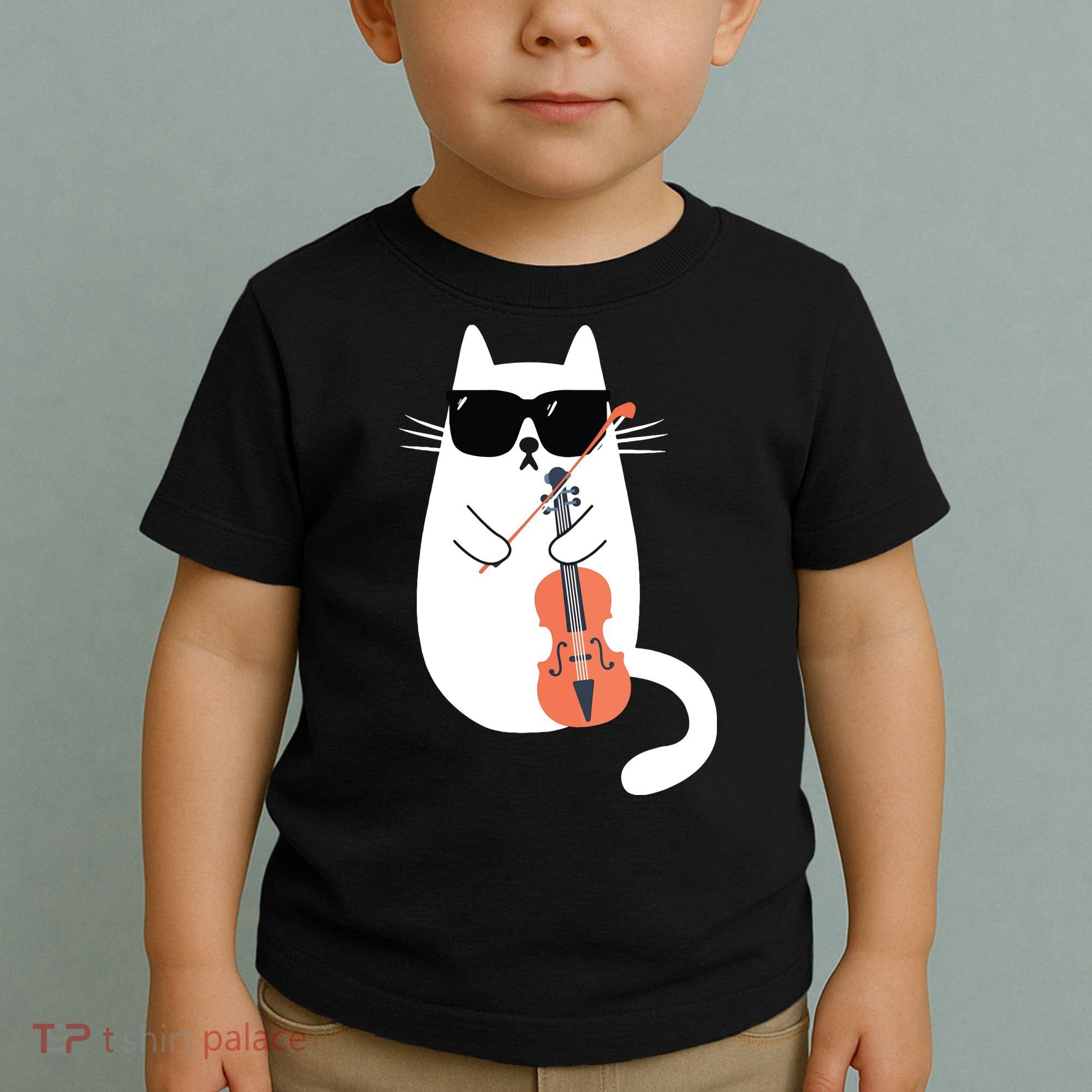 Funny Cat Wearing Sunglasses Playing Violin Viola Musician Toddler T-Shirt