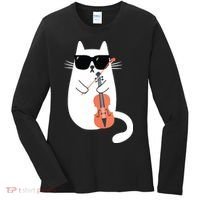 Funny Cat Wearing Sunglasses Playing Violin Viola Musician Women's Long Sleeve Shirt thumb 0