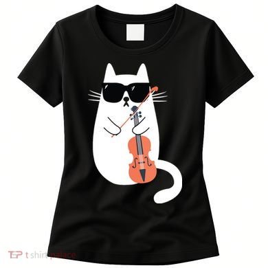 Funny Cat Wearing Sunglasses Playing Violin Viola Musician Women's T-Shirt