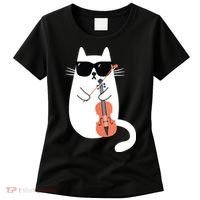 Funny Cat Wearing Sunglasses Playing Violin Viola Musician Women's T-Shirt thumb 0