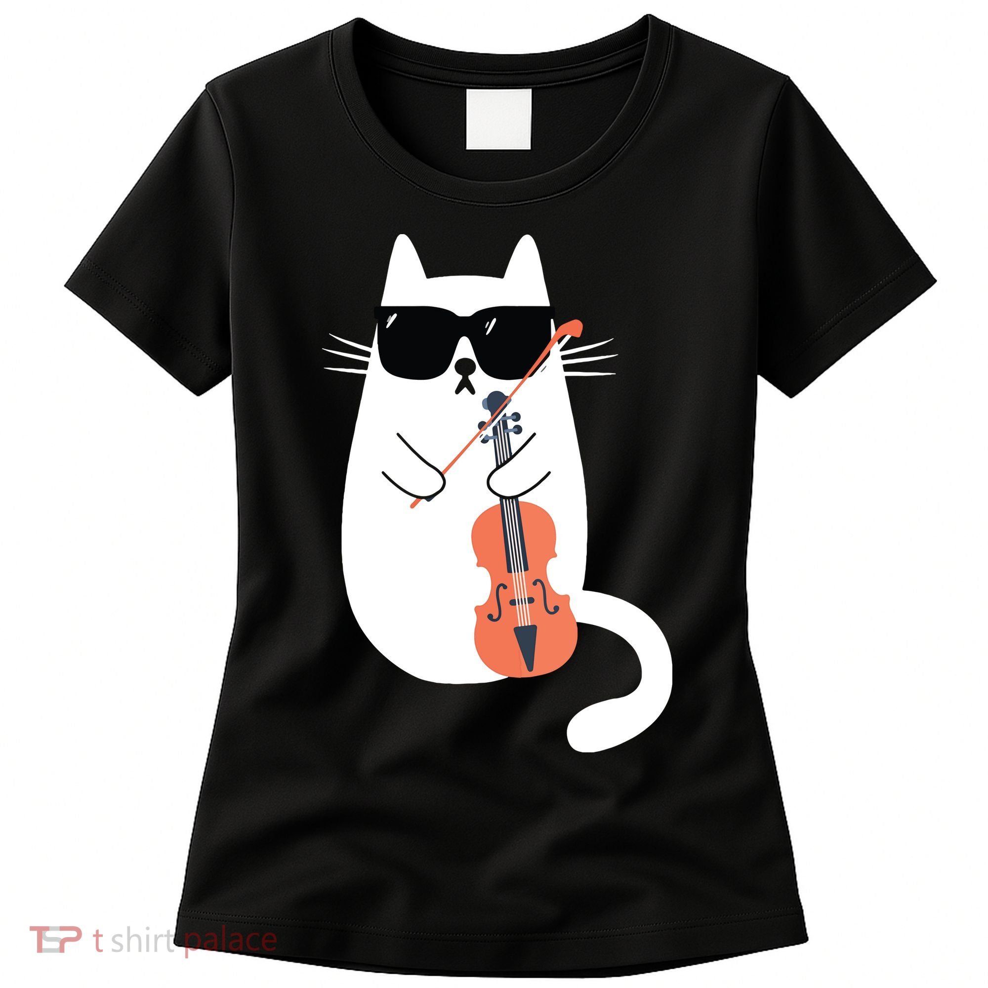 Funny Cat Wearing Sunglasses Playing Violin Viola Musician Women's T-Shirt