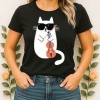 Funny Cat Wearing Sunglasses Playing Violin Viola Musician Women's T-Shirt thumb 2