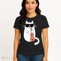 Funny Cat Wearing Sunglasses Playing Violin Viola Musician Women's T-Shirt thumb 4