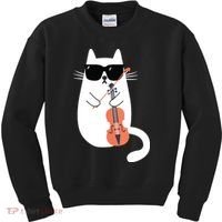Funny Cat Wearing Sunglasses Playing Violin Viola Musician Kids Sweatshirt thumb 0