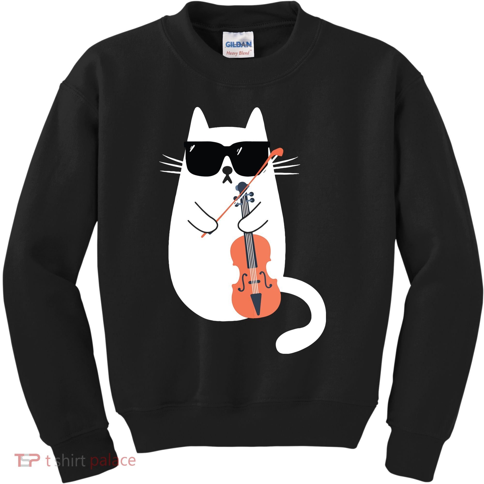 Funny Cat Wearing Sunglasses Playing Violin Viola Musician Kids Sweatshirt